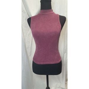 One Step Up Women's Sleeveless Ribbed Mock Neck Tank Top Maroon Size S